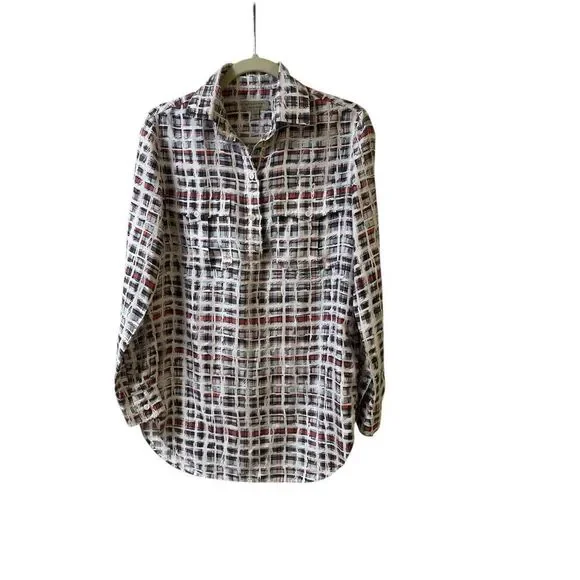 Burberry 109% silk blouse scribble check print sz 2 - Picture 2 of 6